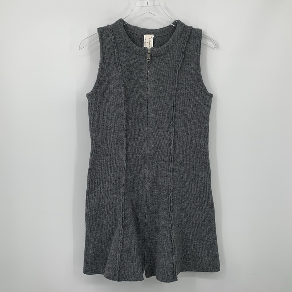 Commense zipper front sweater dress gray shift exposed seam vest grey new Large